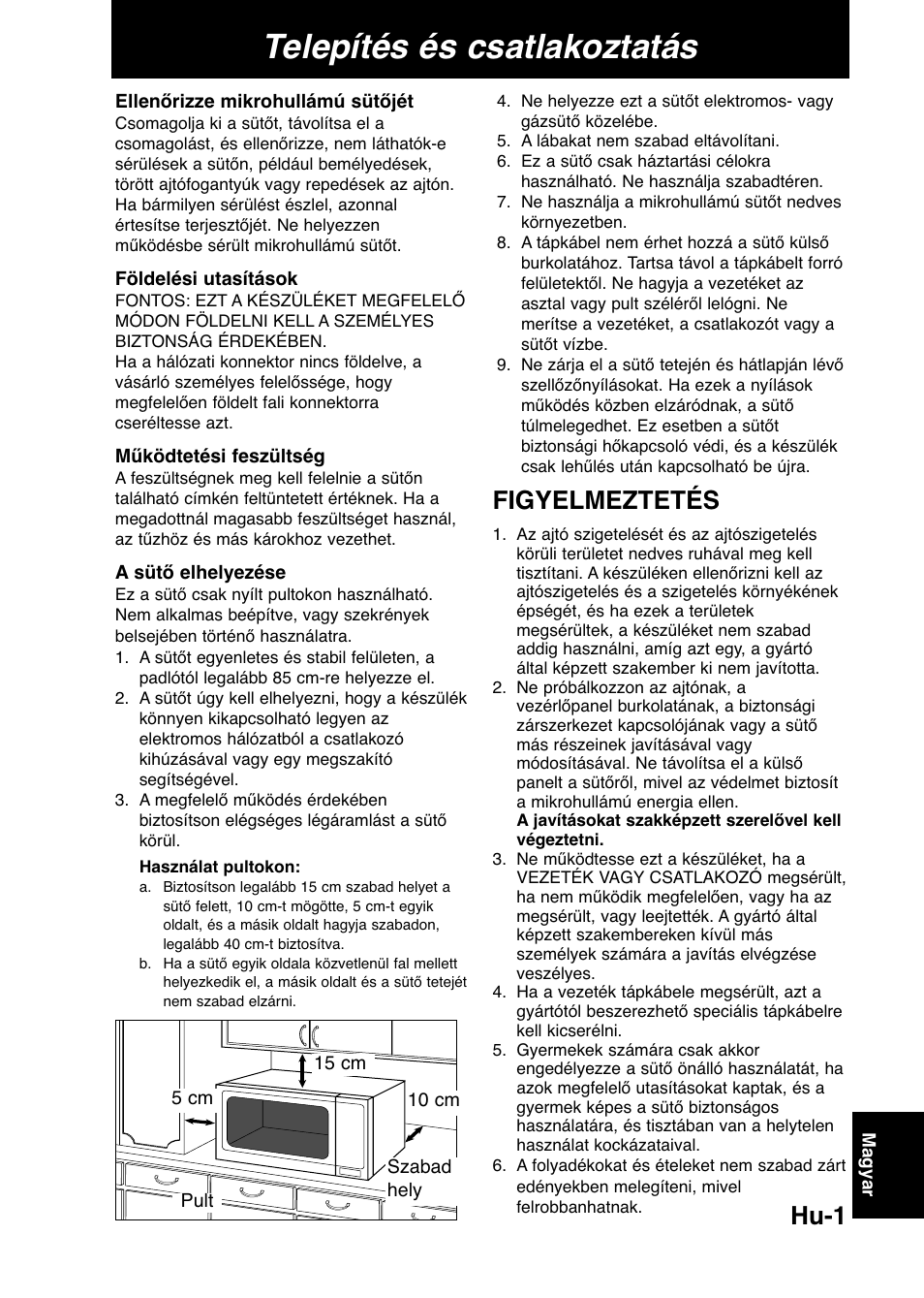 Telepítés és csatlakoztatás, Figyelmeztetés, Hu-1 | Panasonic NNCD567MEPG User Manual | Page 3 / 28