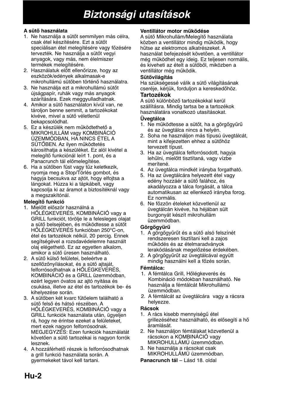 Biztonsági utasítások, Hu-2 | Panasonic NNCD567MEPG User Manual | Page 4 / 28