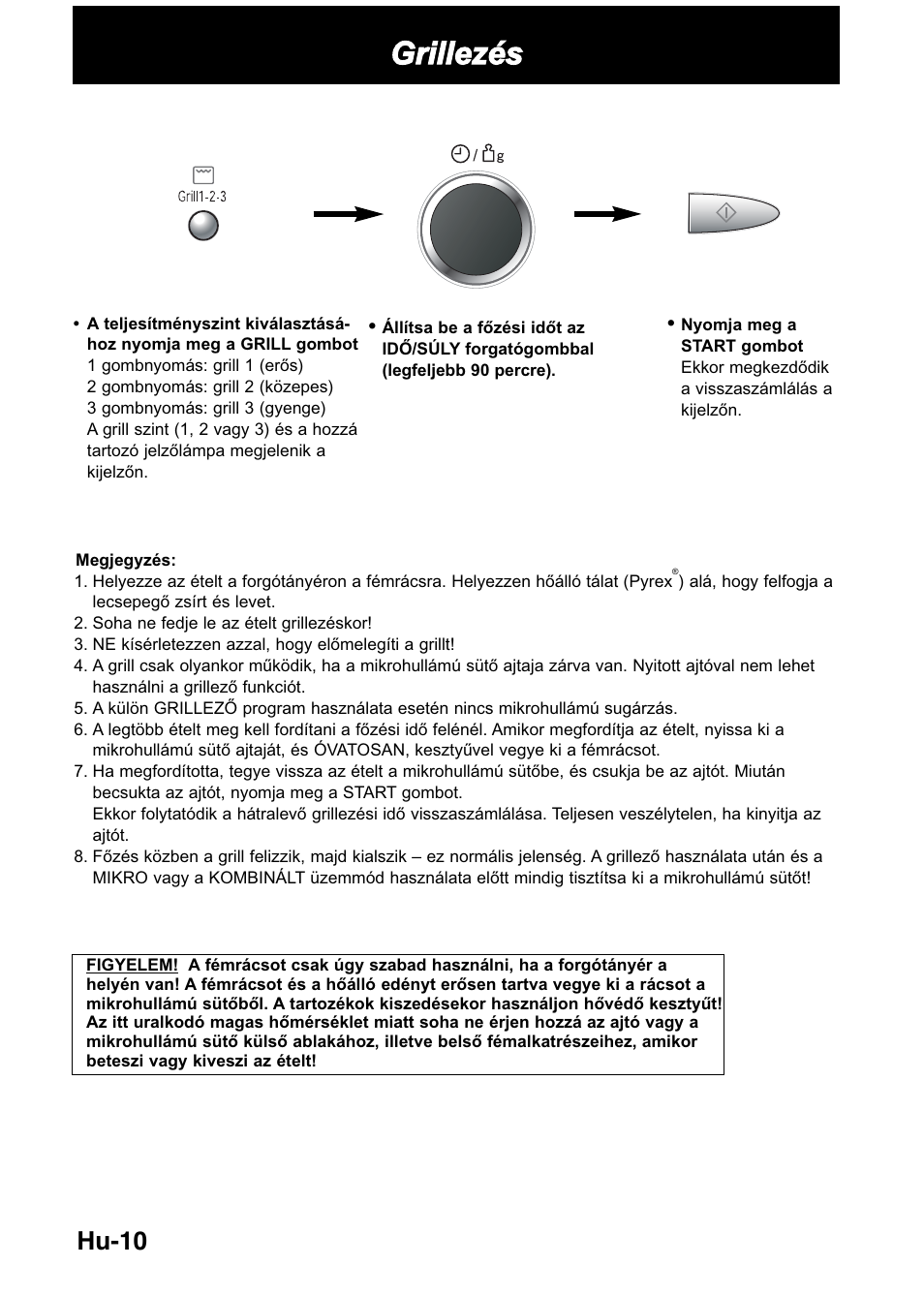 Grillezés, Hu-10 | Panasonic NNGD368M User Manual | Page 12 / 21