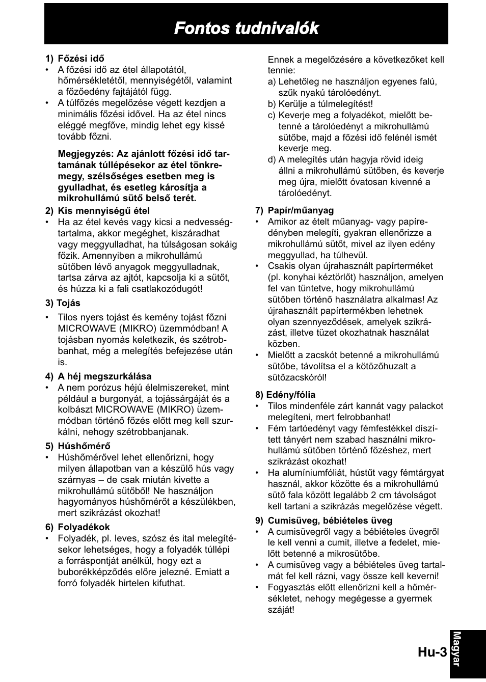 Fontos tudnivalók, Hu-3 | Panasonic NNGD368M User Manual | Page 5 / 21