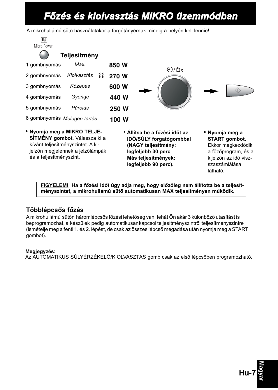 Főzés és kiolvasztás mikro üzemmódban, Hu-7 | Panasonic NNGD368M User Manual | Page 9 / 21