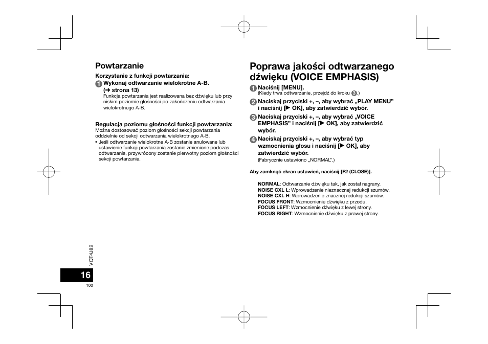 Powtarzanie | Panasonic RRXS420E User Manual | Page 100 / 226