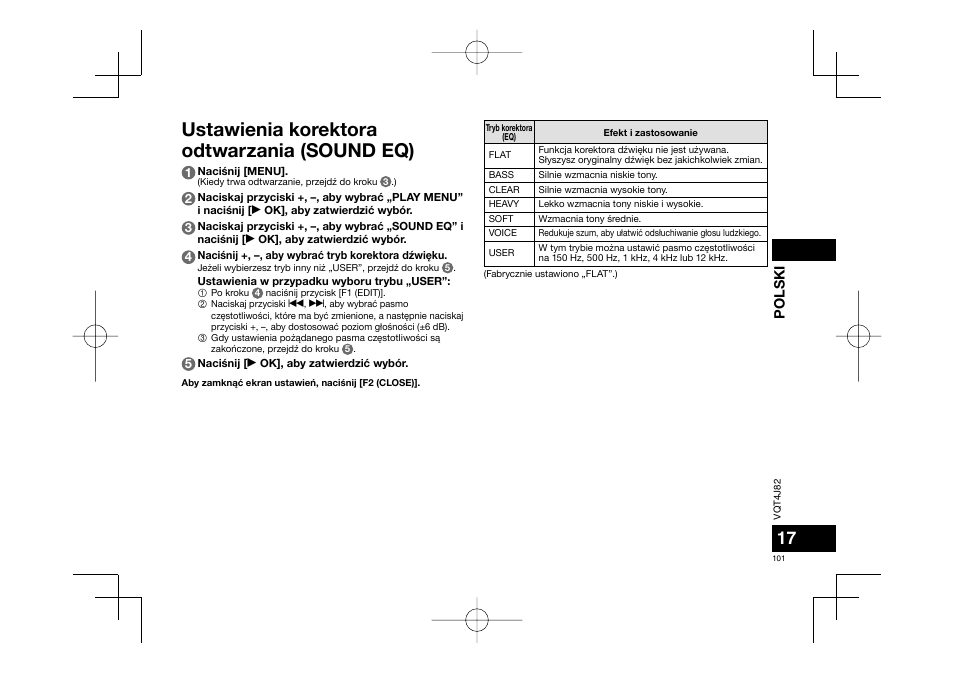 Ustawienia korektora odtwarzania (sound eq), Polski | Panasonic RRXS420E User Manual | Page 101 / 226