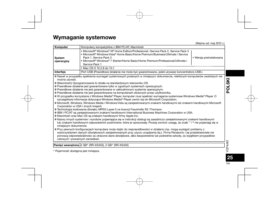 Wymaganie systemowe, Polski | Panasonic RRXS420E User Manual | Page 109 / 226