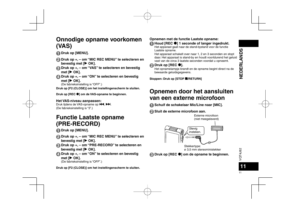 Onnodige opname voorkomen (vas), Functie laatste opname (pre-record) | Panasonic RRXS420E User Manual | Page 11 / 226