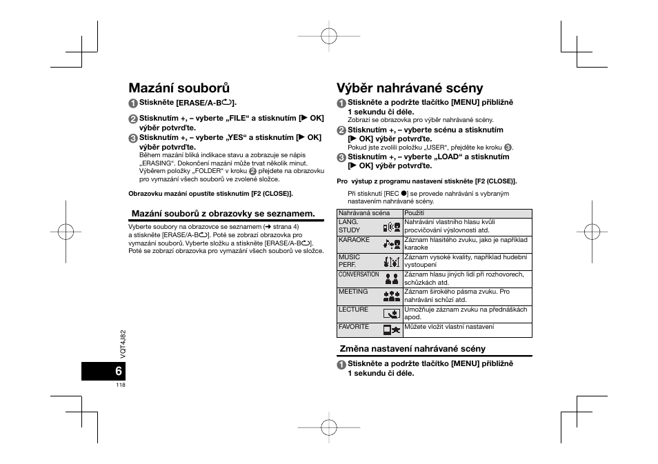 Mazání souborù, Výbìr nahrávané scény | Panasonic RRXS420E User Manual | Page 118 / 226