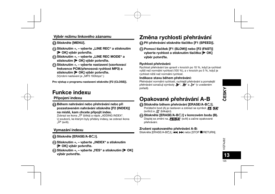 Funkce indexu | Panasonic RRXS420E User Manual | Page 125 / 226