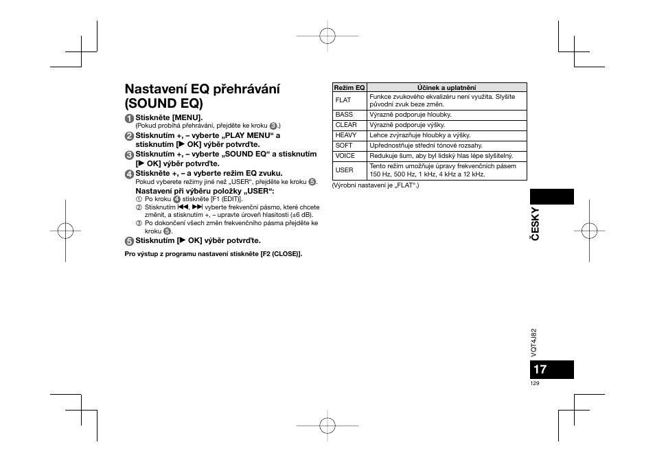 Nastavení eq pøehrávání (sound eq), Èesky | Panasonic RRXS420E User Manual | Page 129 / 226