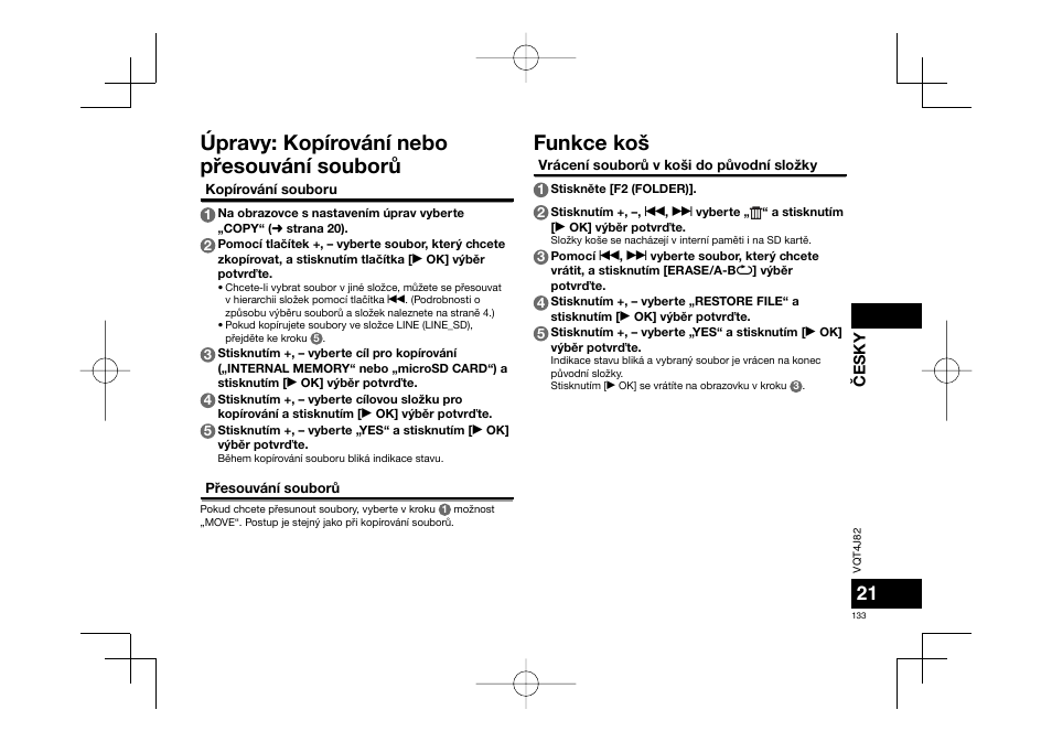 Úpravy: kopírování nebo pøesouvání souborù, Funkce koš | Panasonic RRXS420E User Manual | Page 133 / 226