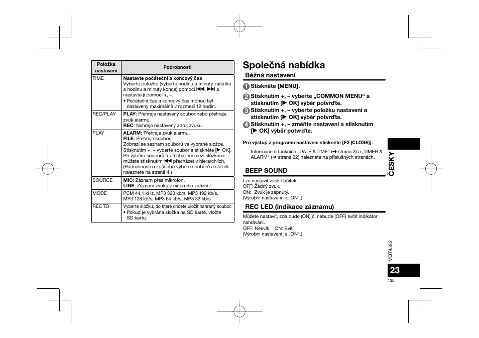 Spoleèná nabídka, Èesky | Panasonic RRXS420E User Manual | Page 135 / 226