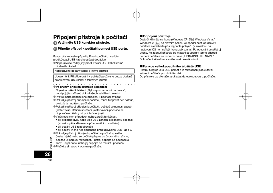 Pøipojení pøístroje k poèítaèi | Panasonic RRXS420E User Manual | Page 138 / 226