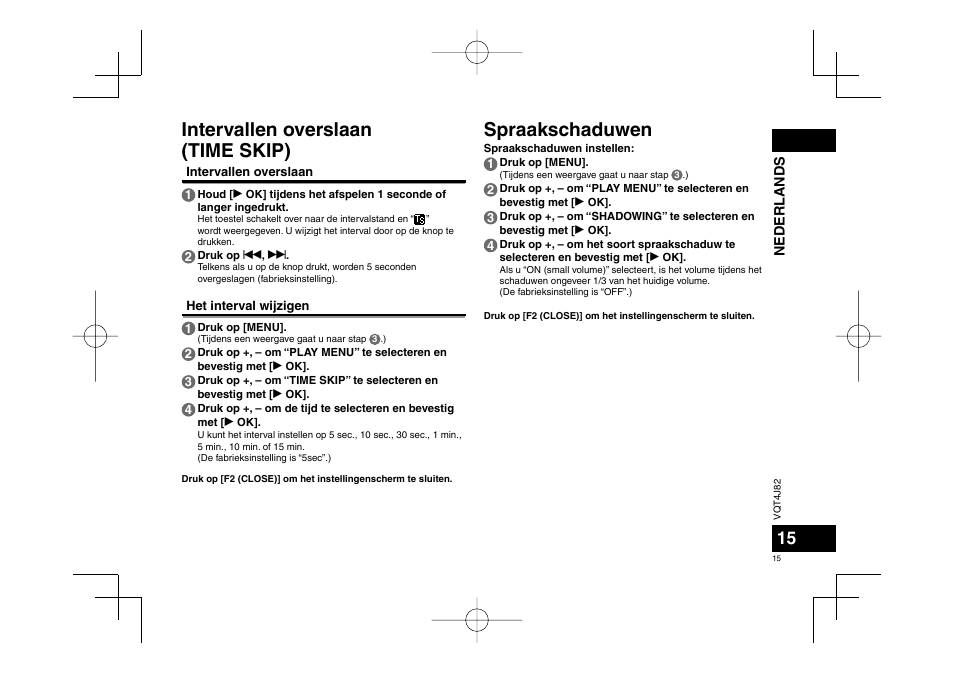 Spraakschaduwen, Intervallen overslaan (time skip) | Panasonic RRXS420E User Manual | Page 15 / 226