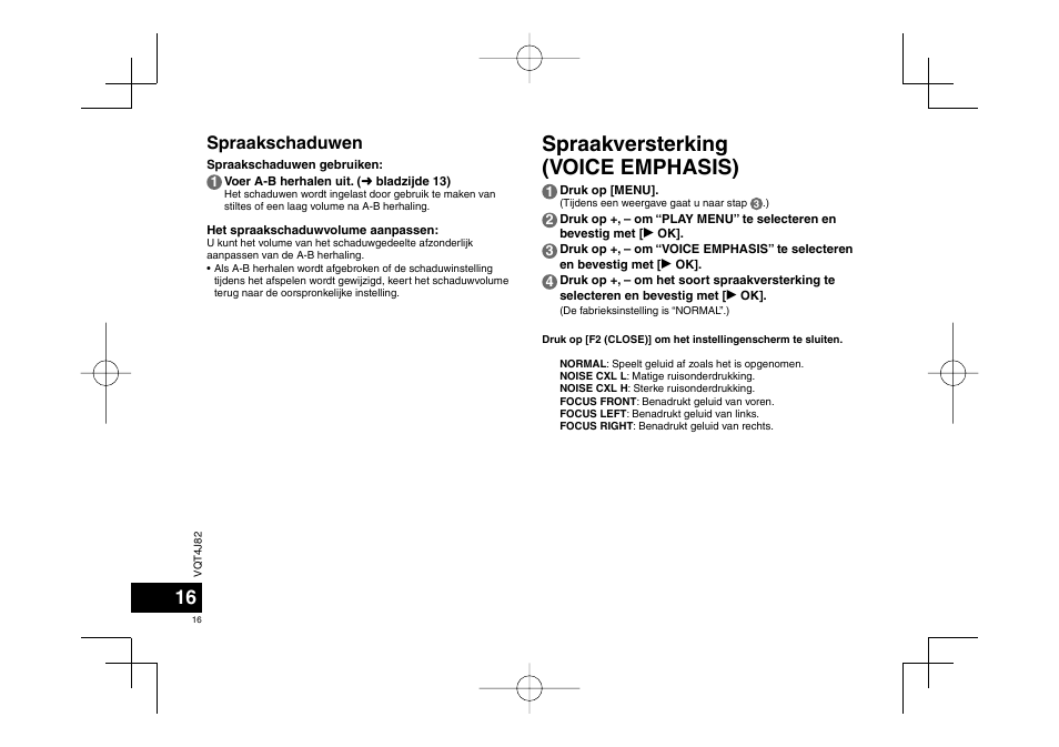 Spraakversterking (voice emphasis), Spraakschaduwen | Panasonic RRXS420E User Manual | Page 16 / 226