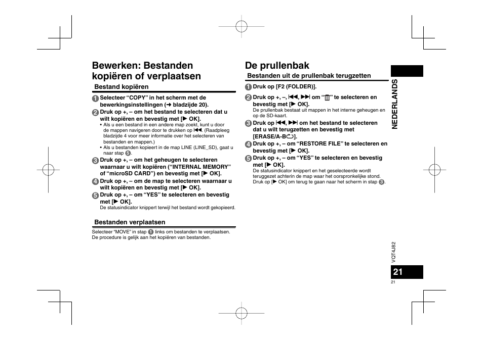 Bewerken: bestanden kopiëren of verplaatsen, De prullenbak | Panasonic RRXS420E User Manual | Page 21 / 226