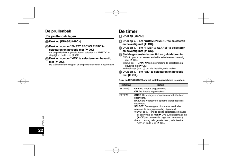 De timer, De prullenbak | Panasonic RRXS420E User Manual | Page 22 / 226