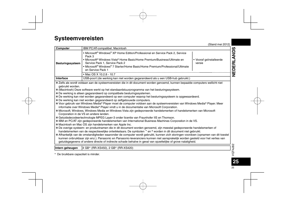 Systeemvereisten, Nederlands | Panasonic RRXS420E User Manual | Page 25 / 226