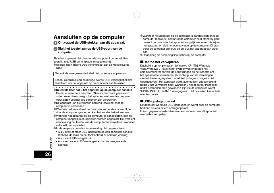 Aansluiten op de computer | Panasonic RRXS420E User Manual | Page 26 / 226