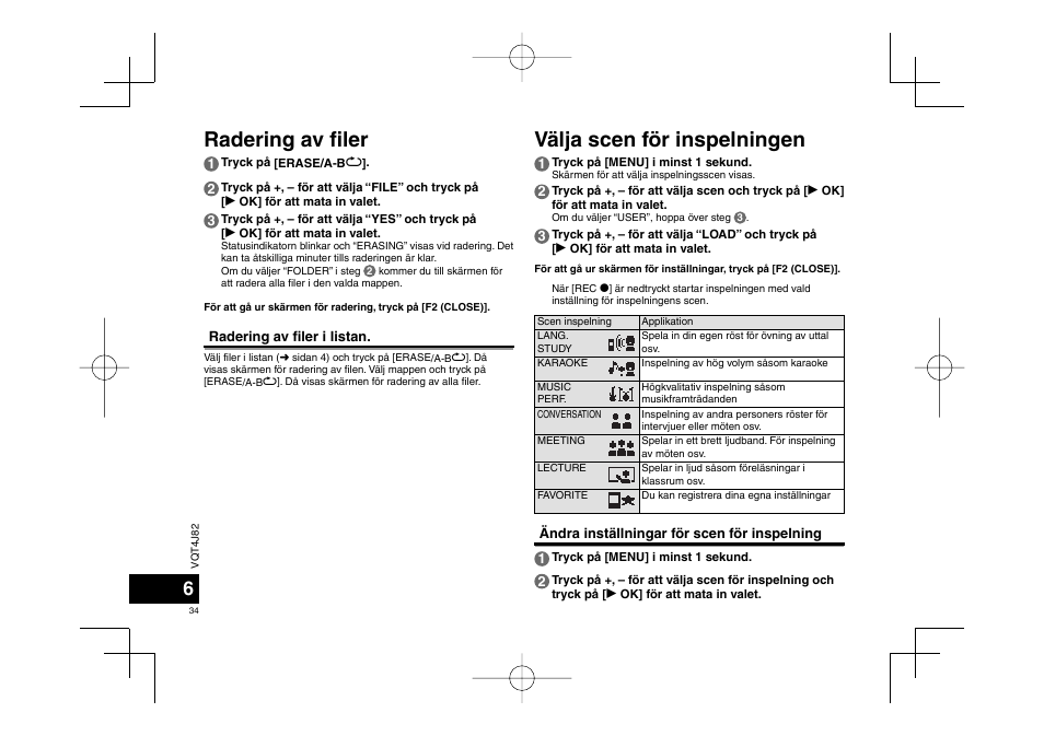 Radering av fi ler, Välja scen för inspelningen | Panasonic RRXS420E User Manual | Page 34 / 226