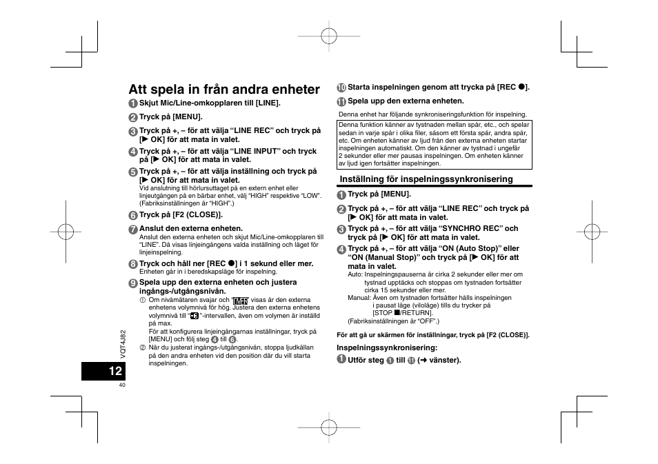 Att spela in från andra enheter | Panasonic RRXS420E User Manual | Page 40 / 226