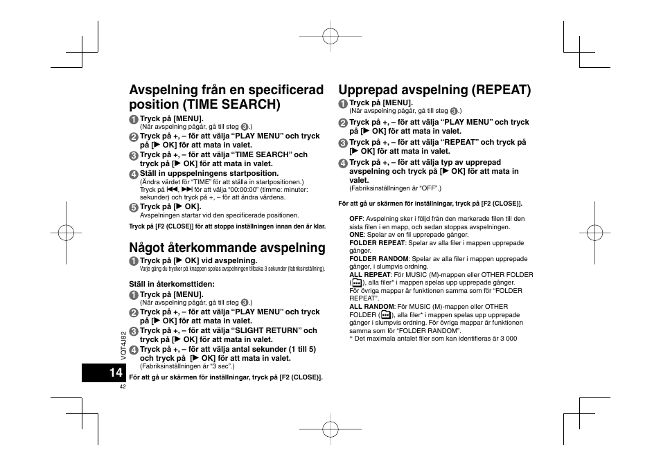 Något återkommande avspelning | Panasonic RRXS420E User Manual | Page 42 / 226