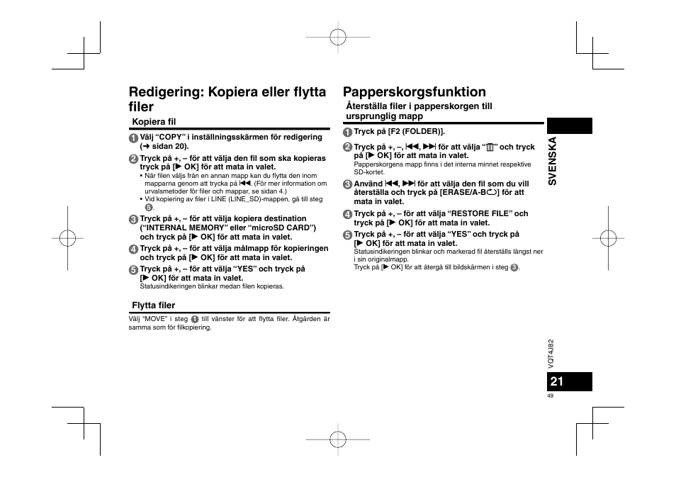 Redigering: kopiera eller fl ytta fi ler, Papperskorgsfunktion | Panasonic RRXS420E User Manual | Page 49 / 226