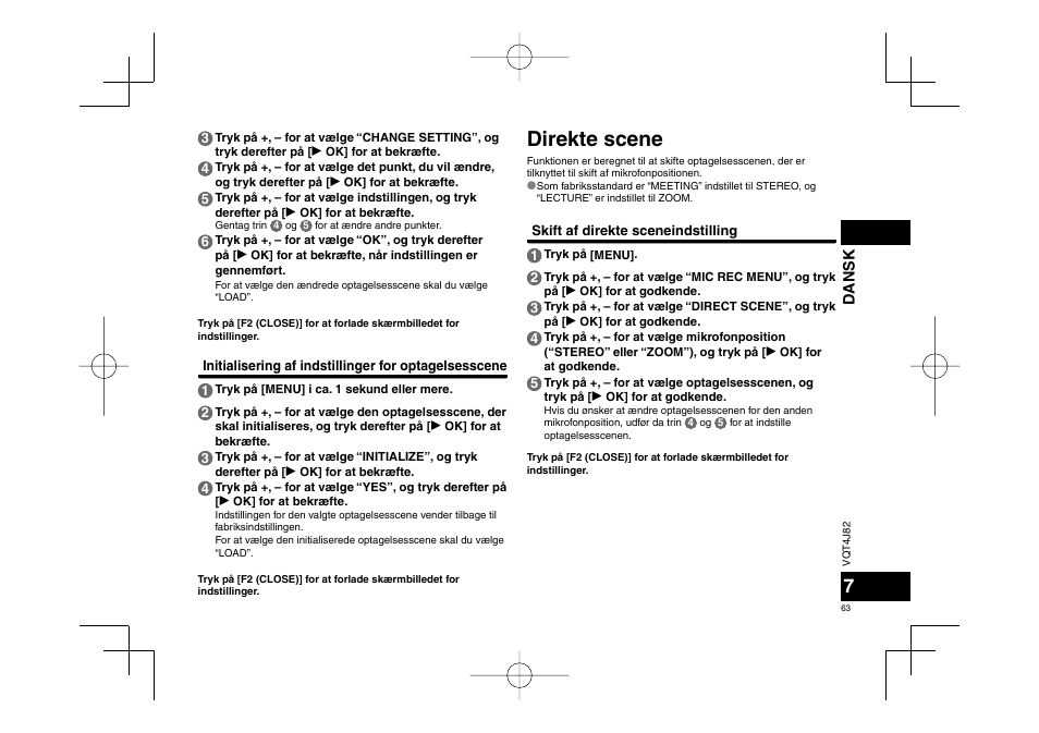 Direkte scene | Panasonic RRXS420E User Manual | Page 63 / 226