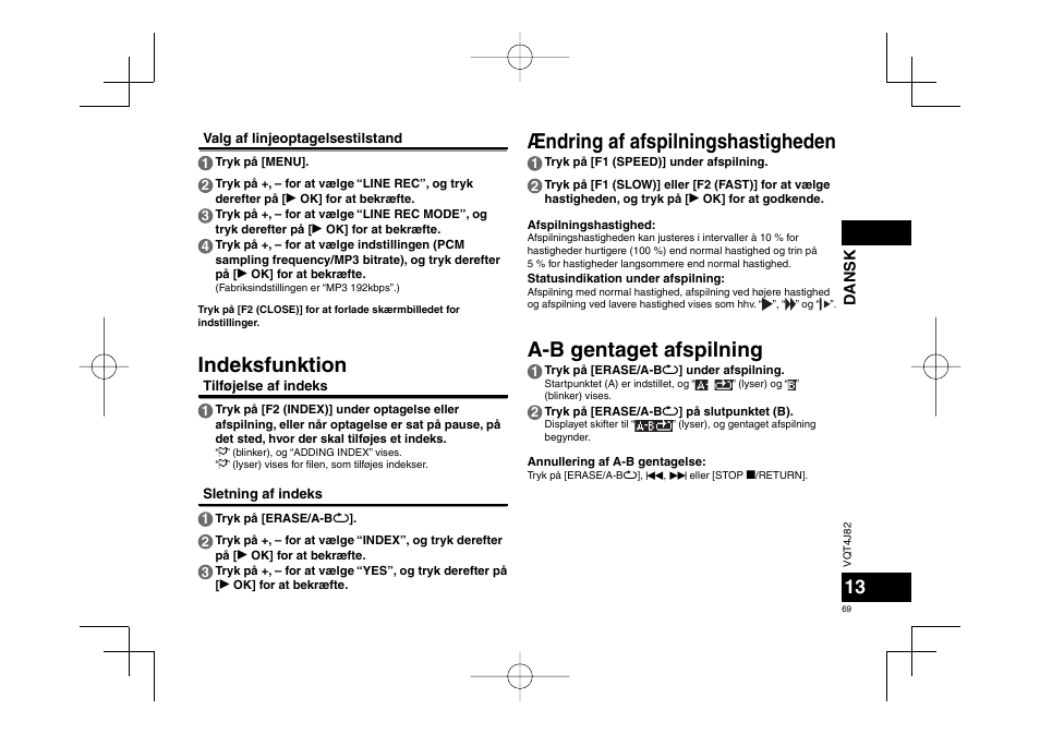 Indeksfunktion | Panasonic RRXS420E User Manual | Page 69 / 226