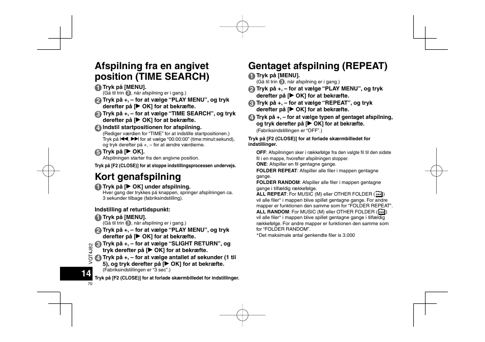 Kort genafspilning | Panasonic RRXS420E User Manual | Page 70 / 226