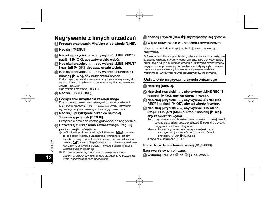 Nagrywanie z innych urz¹dzeñ | Panasonic RRXS420E User Manual | Page 96 / 226