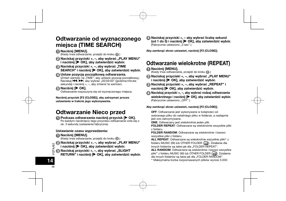 Odtwarzanie nieco przed | Panasonic RRXS420E User Manual | Page 98 / 226