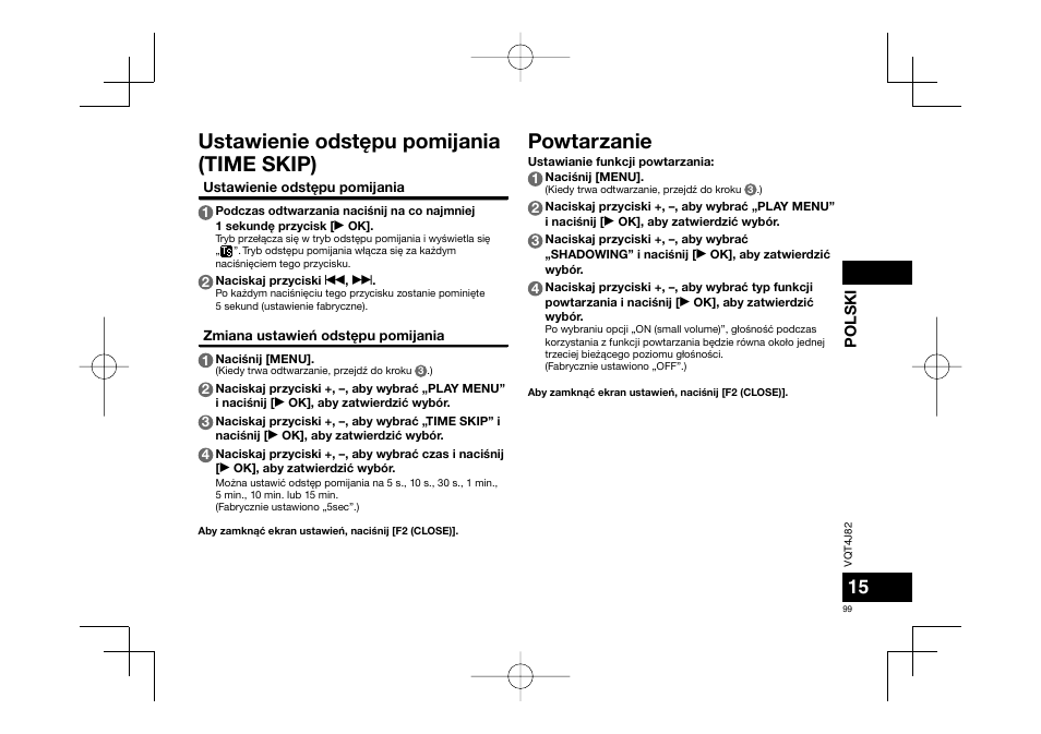 Ustawienie odstêpu pomijania (time skip), Powtarzanie | Panasonic RRXS420E User Manual | Page 99 / 226