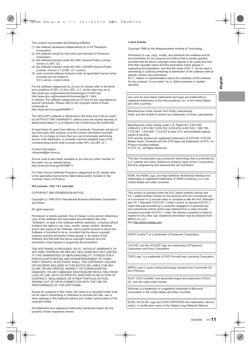 Panasonic DMPBD75EG User Manual | Page 11 / 112