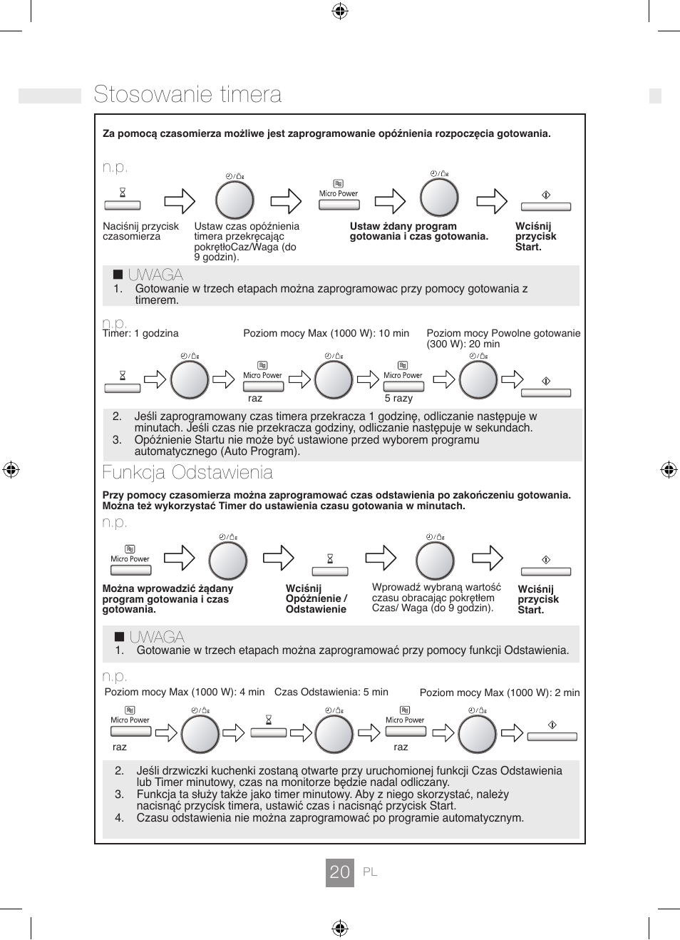 Stosowanie timera, Funkcja odstawienia, Uwaga | Panasonic NNGD462M User Manual | Page 22 / 34