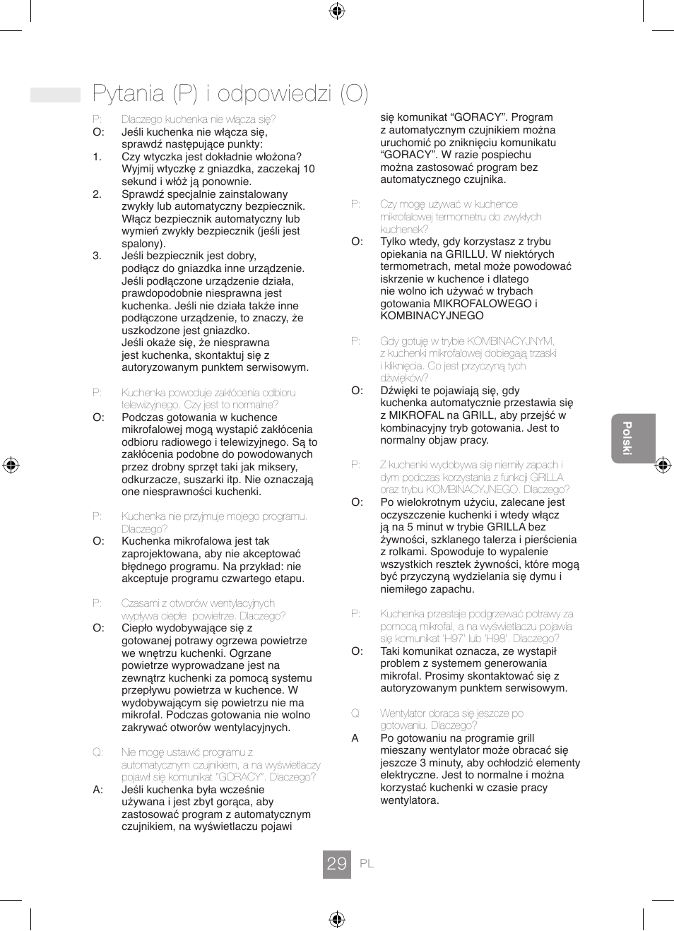 Pytania (p) i odpowiedzi (o) | Panasonic NNGD462M User Manual | Page 31 / 34