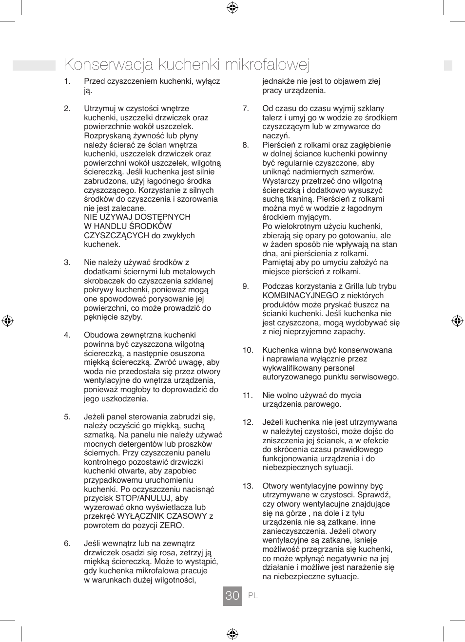 Konserwacja kuchenki mikrofalowej | Panasonic NNGD462M User Manual | Page 32 / 34