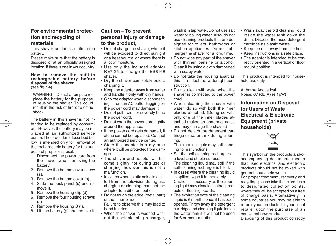 Panasonic ES8168 User Manual | Page 14 / 112