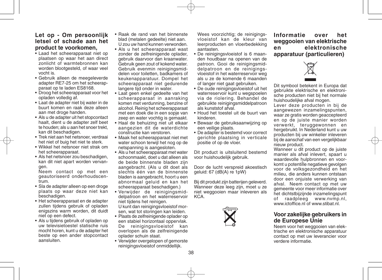 Panasonic ES8168 User Manual | Page 38 / 112