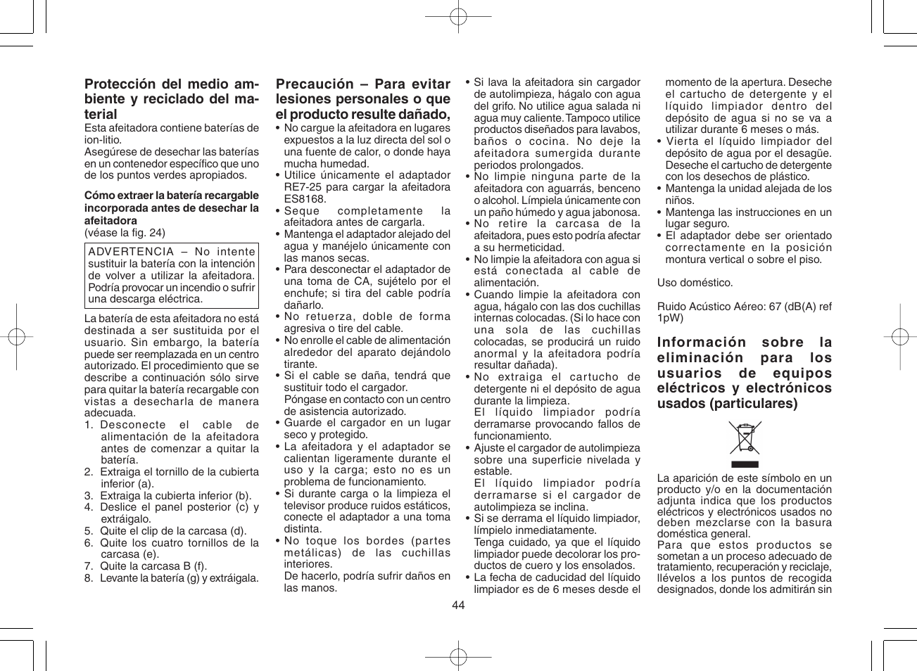 Panasonic ES8168 User Manual | Page 44 / 112