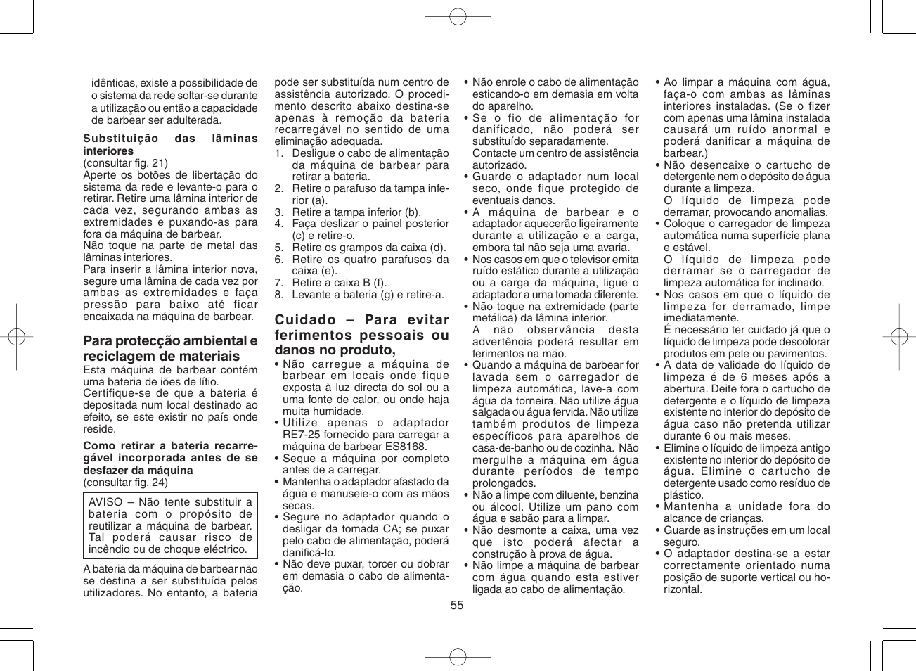 Panasonic ES8168 User Manual | Page 55 / 112