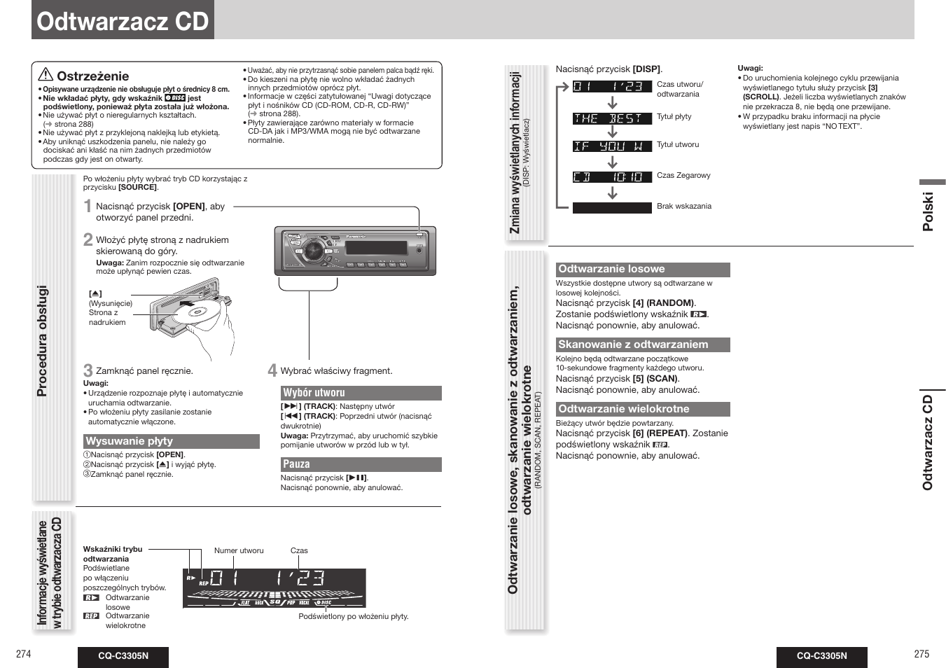 Odtwarzacz cd, Polski | Panasonic CQC3305N User Manual | Page 10 / 36