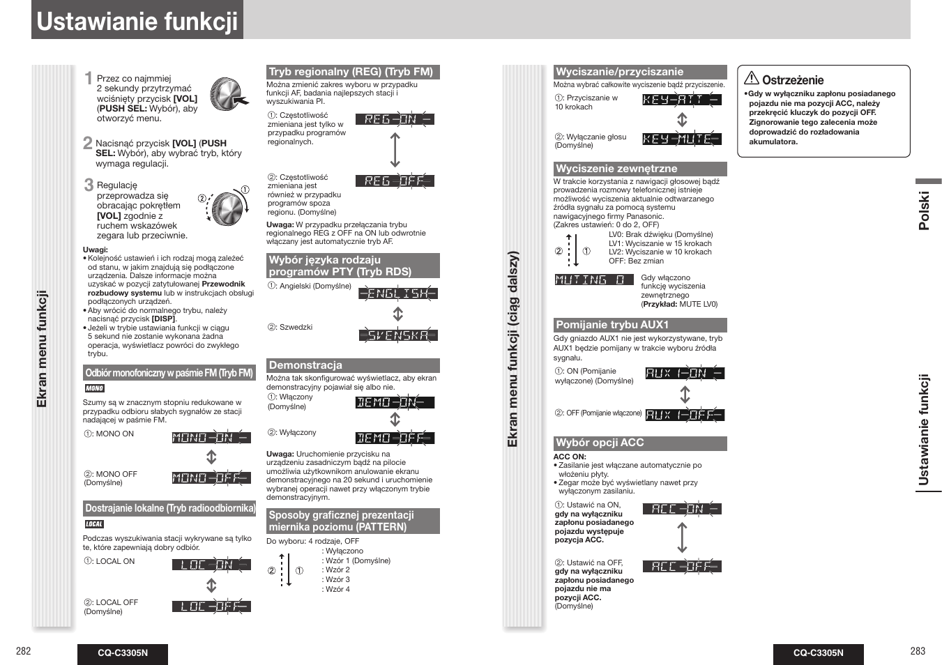 Ustawianie funkcji, Polski | Panasonic CQC3305N User Manual | Page 14 / 36