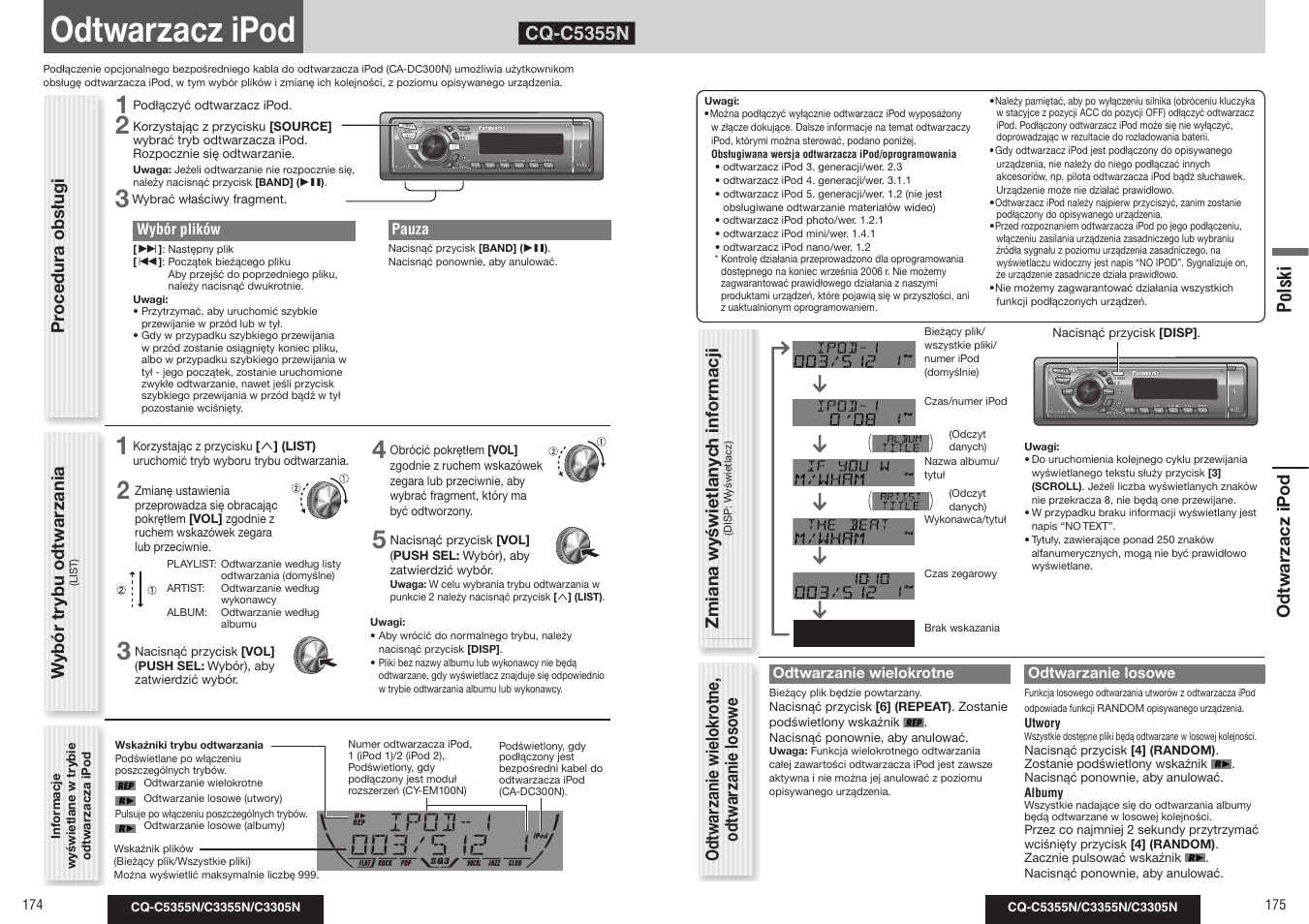 Odtwarzacz ipod, Cq-c5355n, Polski | Panasonic CQC3305N User Manual | Page 31 / 36