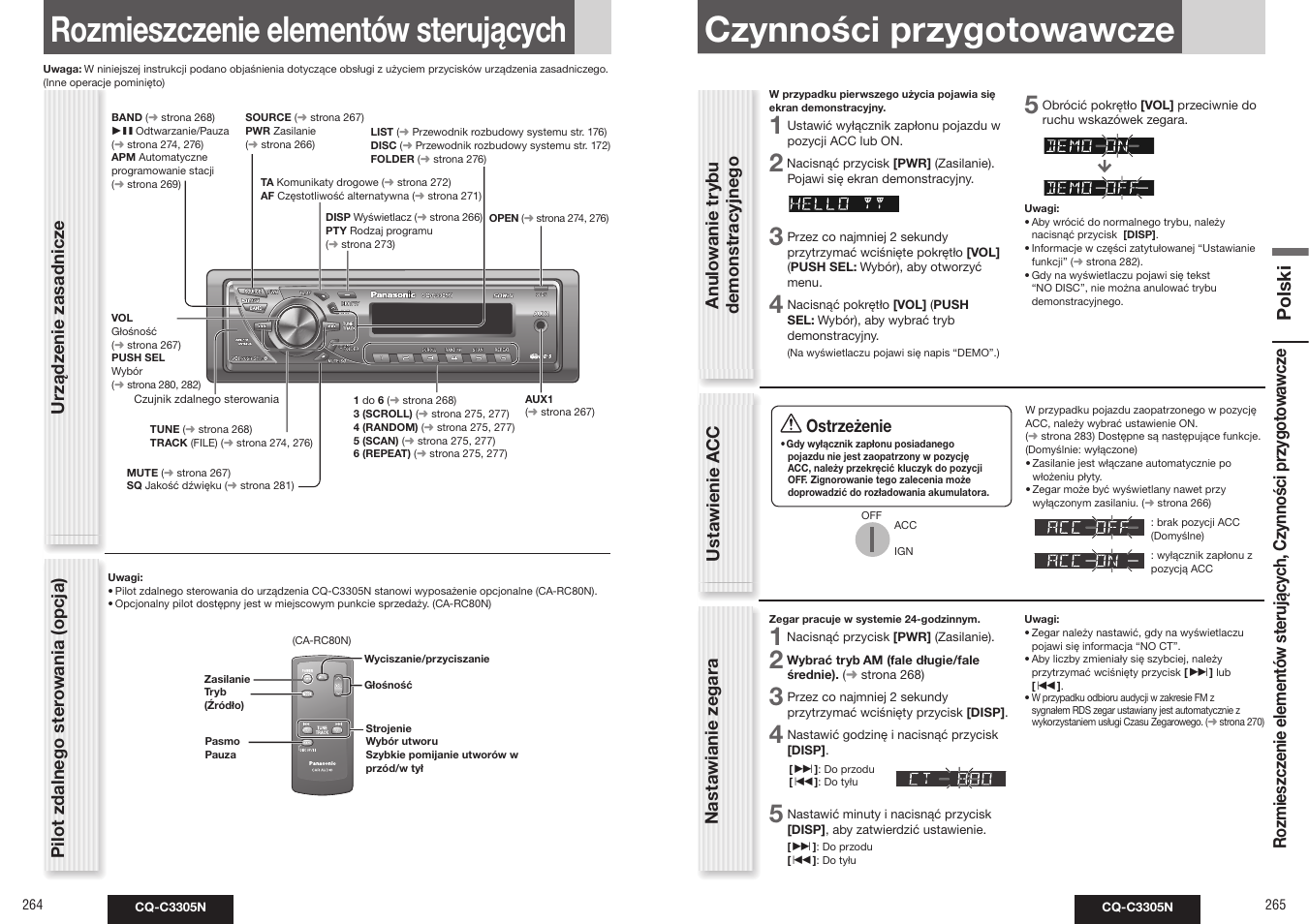 Rozmieszczenie elementów sterujących, Czynności przygotowawcze, Polski | Panasonic CQC3305N User Manual | Page 5 / 36