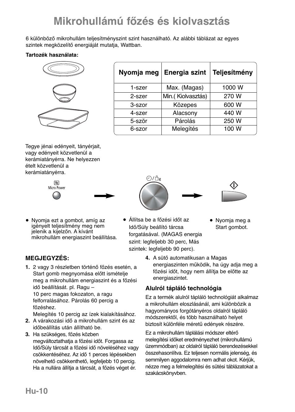 Mikrohullámú főzés és kiolvasztás, Hu-10 | Panasonic NNGF668M User Manual | Page 12 / 31