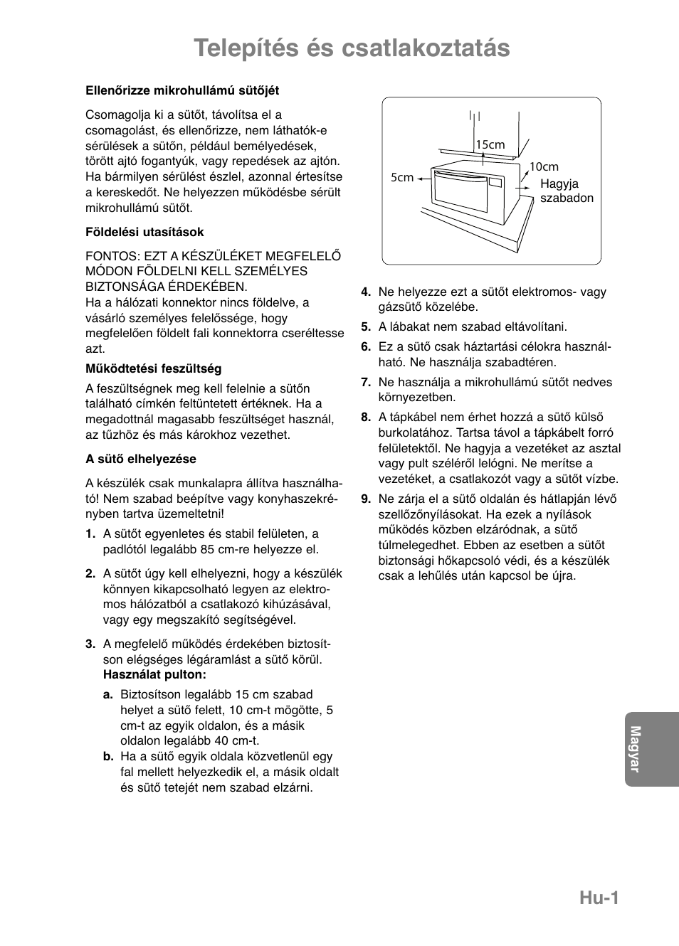 Telepítés és csatlakoztatás, Hu-1 | Panasonic NNGF668M User Manual | Page 3 / 31