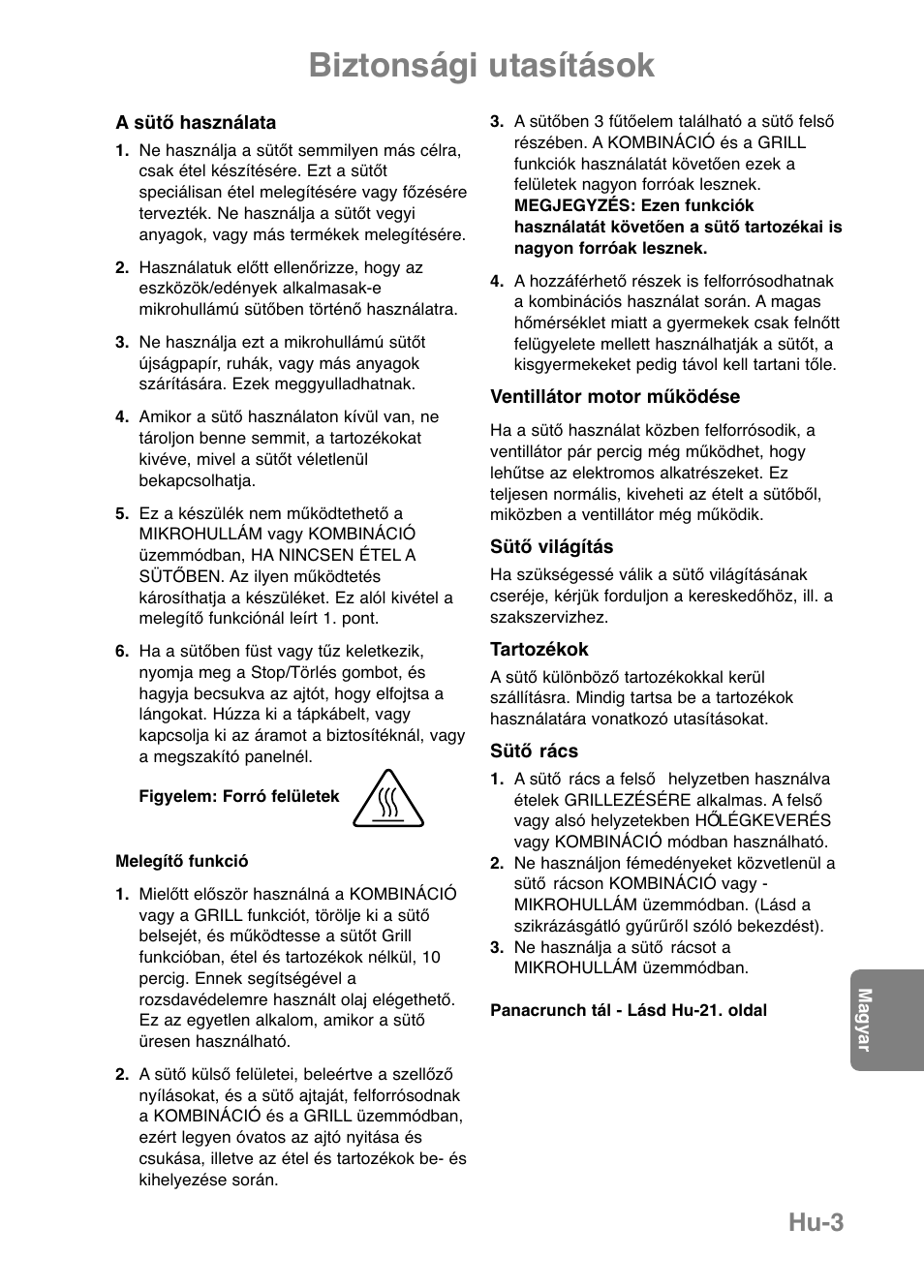 Biztonsági utasítások, Hu-3 | Panasonic NNGF668M User Manual | Page 5 / 31
