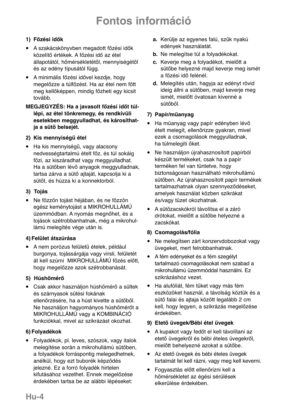 Fontos információ, Hu-4 | Panasonic NNGF668M User Manual | Page 6 / 31