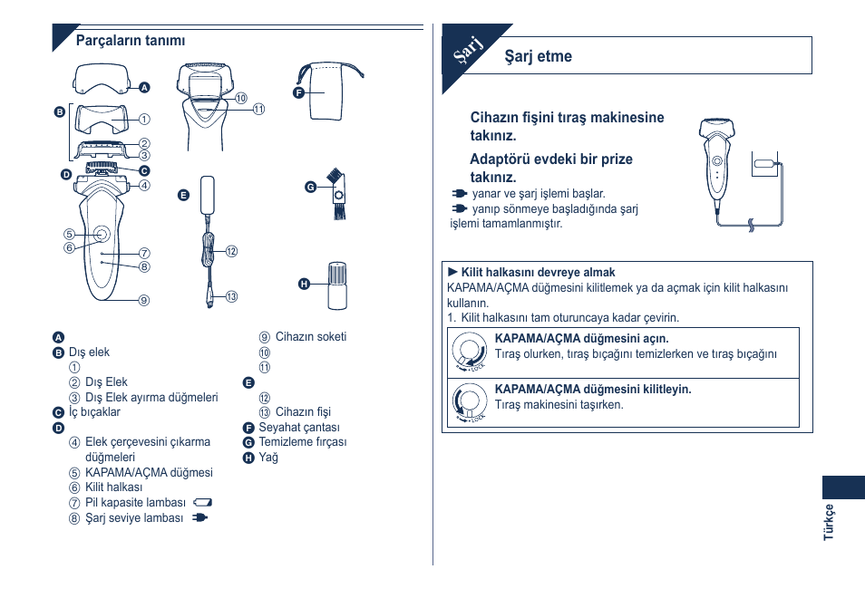 Şarj, Şarj etme | Panasonic ESGA21 User Manual | Page 101 / 108