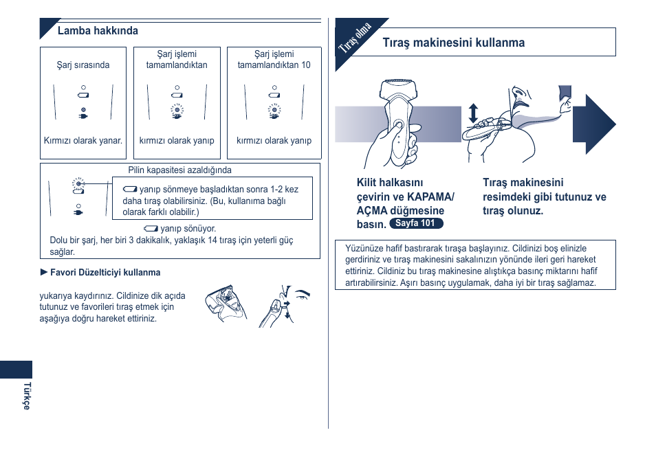 Tıraş olma | Panasonic ESGA21 User Manual | Page 102 / 108