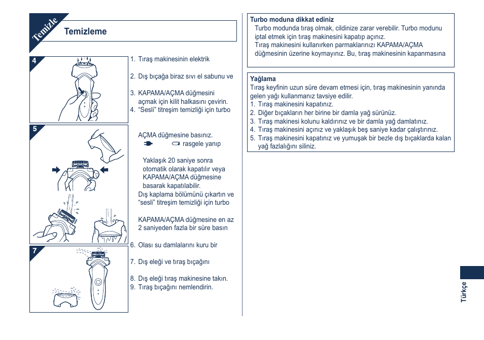 Temizle, Temizleme | Panasonic ESGA21 User Manual | Page 103 / 108